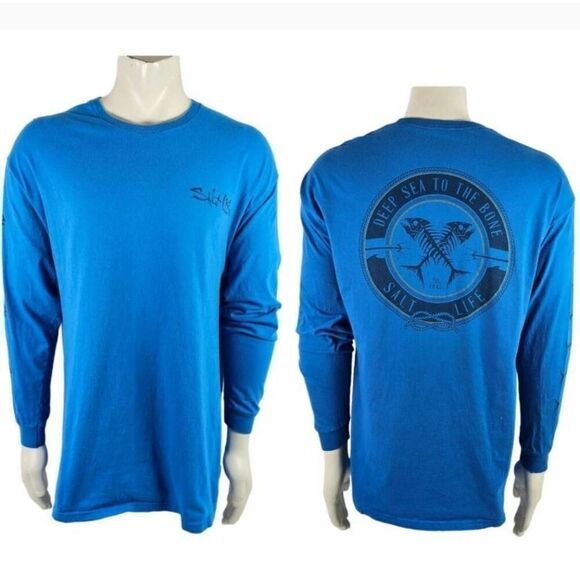 Salt Life Mens XL Blue Long Sleeve Graphic T Shirt Deep Sea Fishing Logo Tee - Picture 1 of 7